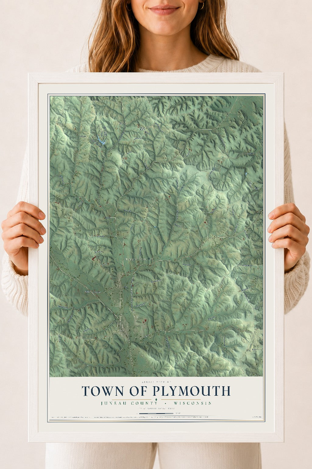 Map of the Town of Plymouth, Juneau County, Wisconsin, 18 x 24 inch print in a white wood frame