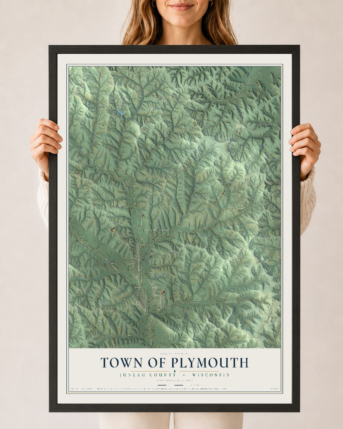 Map of the Town of Plymouth, Juneau County, Wisconsin, 24 x 36 inch print in a black wood frame