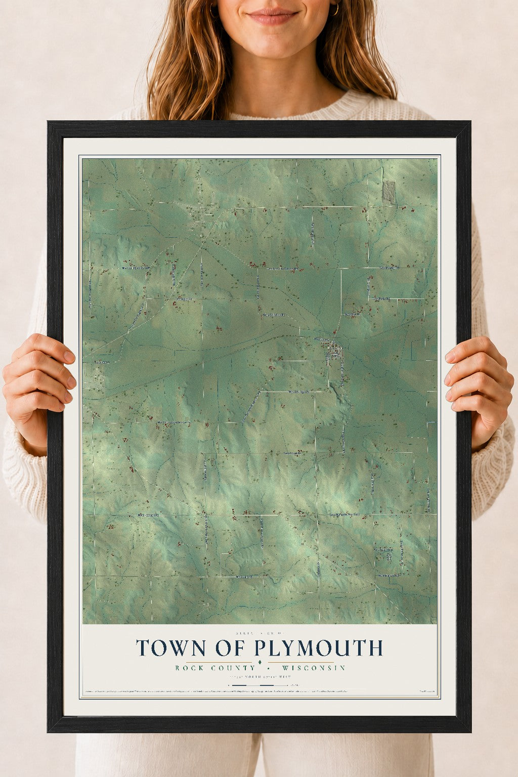 Map of the Town of Plymouth, Rock County, Wisconsin, 18 x 24 inch print in a black wood frame