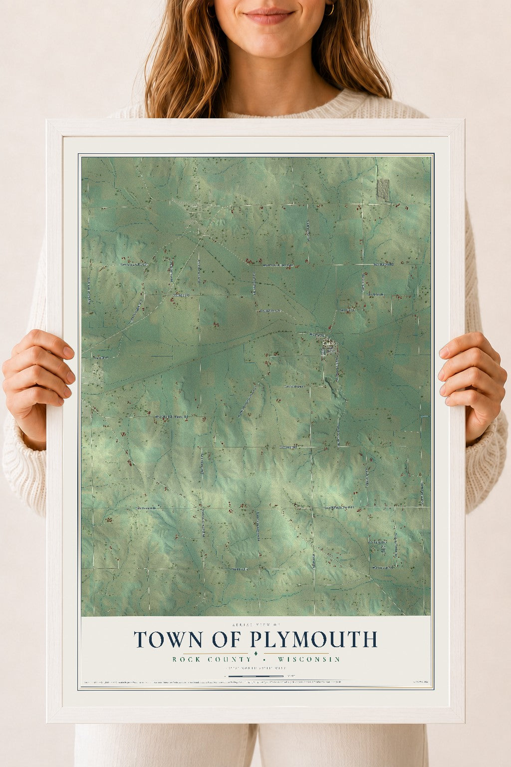 Map of the Town of Plymouth, Rock County, Wisconsin, 18 x 24 inch print in a white wood frame