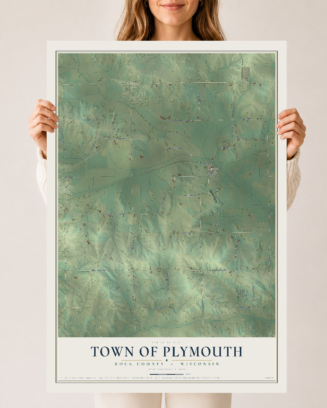 Map of the Town of Plymouth, Rock County, Wisconsin, 24 x 36 inch unframed archival matte print