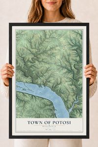 Map of the Town of Potosi, Wisconsin, 18 x 24 inch print in a black wood frame
