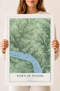 Map of the Town of Potosi, Wisconsin, 18 x 24 inch print in a white wood frame