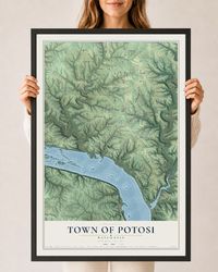 Map of the Town of Potosi, Wisconsin, 24 x 36 inch print in a black wood frame