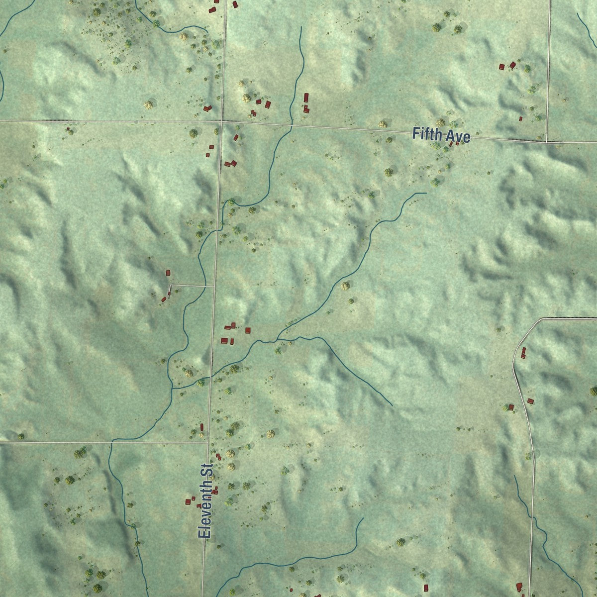 Close-up of the map of the Town of Prairie Farm, Wisconsin print showing street and building detail