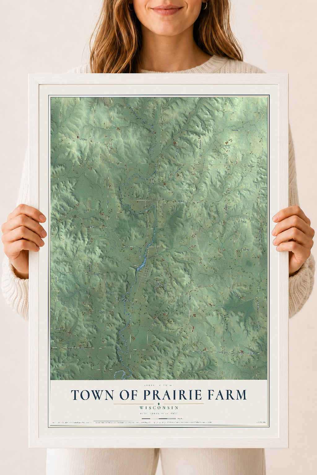 Map of the Town of Prairie Farm, Wisconsin, 18 x 24 inch print in a white wood frame