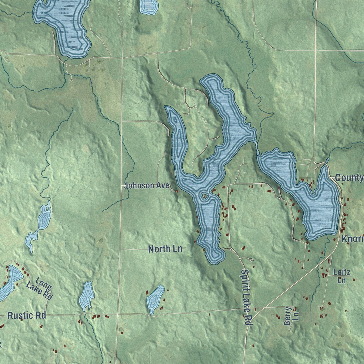 Second close-up of the map of the Town of Rib Lake, Wisconsin print showing more streets and buildings