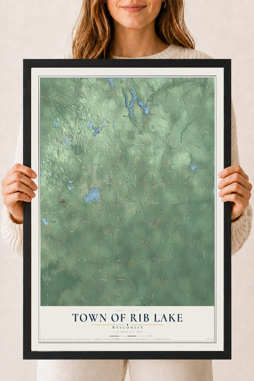 Map of the Town of Rib Lake, Wisconsin, 18 x 24 inch print in a black wood frame