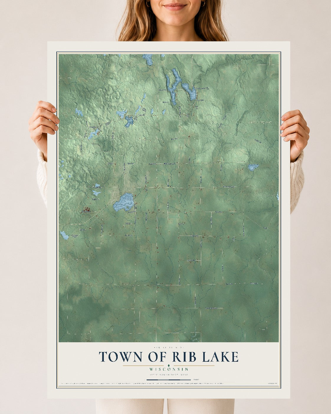Map of the Town of Rib Lake, Wisconsin, 24 x 36 inch unframed archival matte print