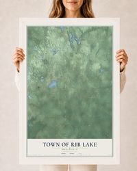 Map of the Town of Rib Lake, Wisconsin, 24 x 36 inch print in a white wood frame