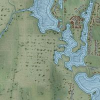 Close-up of the map of the Town of Rice Lake, Wisconsin print showing street and building detail