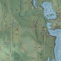 Second close-up of the map of the Town of Rice Lake, Wisconsin print showing more streets and buildings