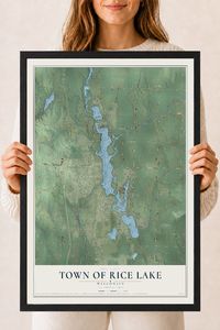 Map of the Town of Rice Lake, Wisconsin, 18 x 24 inch print in a black wood frame