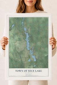 Map of the Town of Rice Lake, Wisconsin, 18 x 24 inch print in a white wood frame