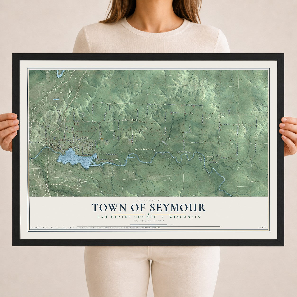 Map of the Town of Seymour, Eau Claire County, Wisconsin, 18 x 24 inch print in a black wood frame