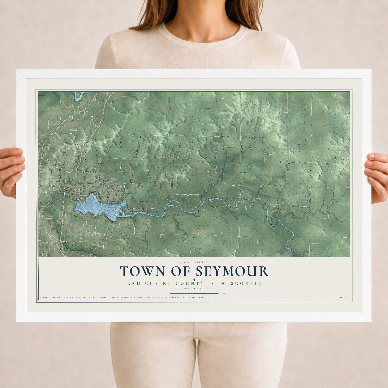 Map of the Town of Seymour, Eau Claire County, Wisconsin, 18 x 24 inch print in a white wood frame