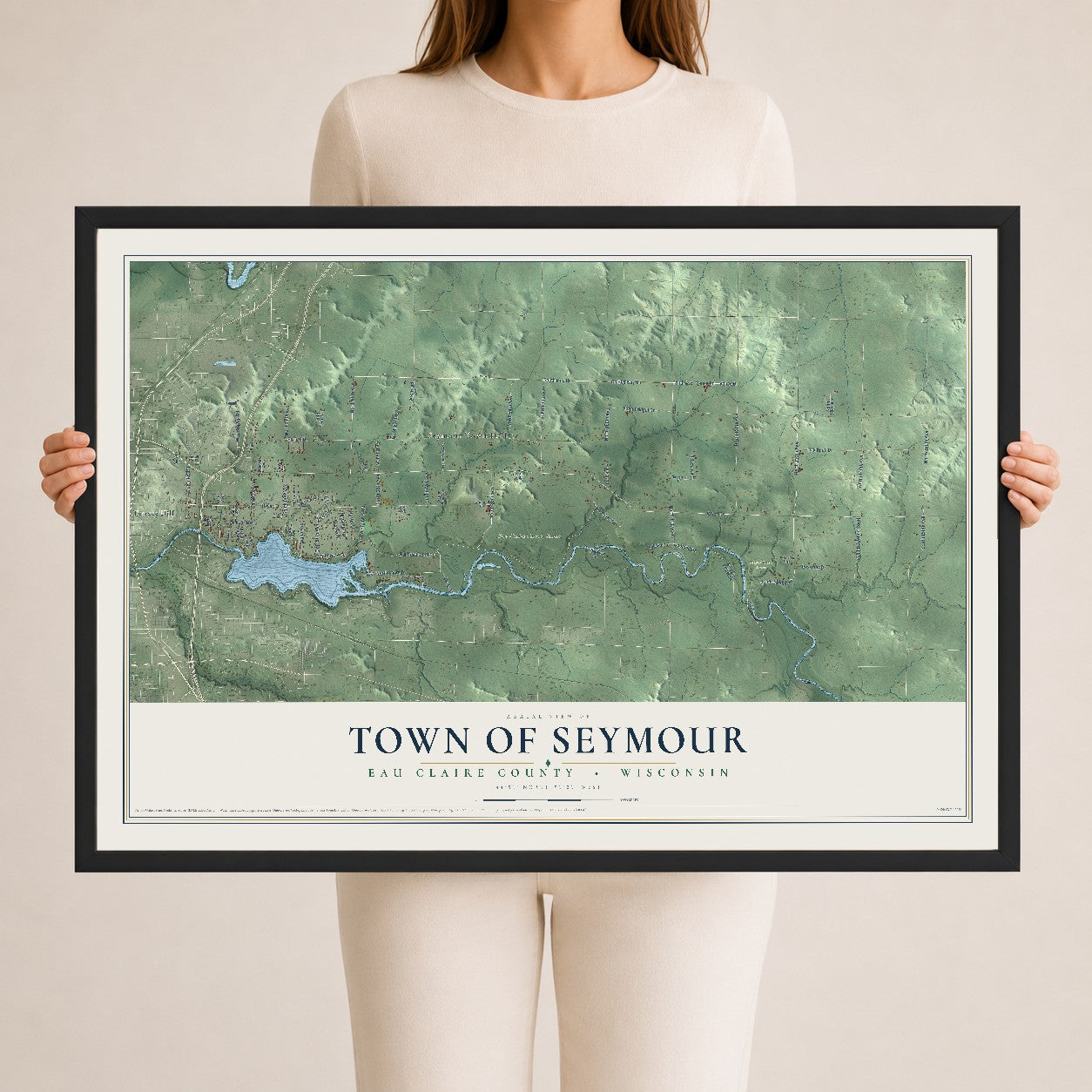 Map of the Town of Seymour, Eau Claire County, Wisconsin, 24 x 36 inch print in a black wood frame
