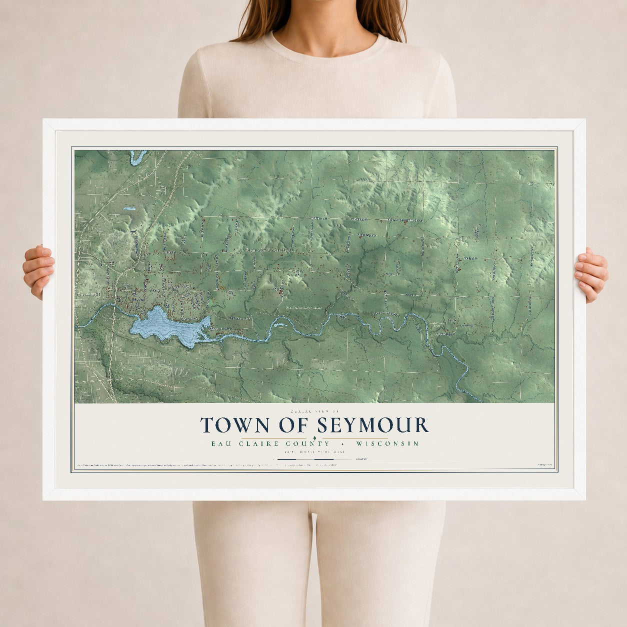 Map of the Town of Seymour, Eau Claire County, Wisconsin, 24 x 36 inch print in a white wood frame