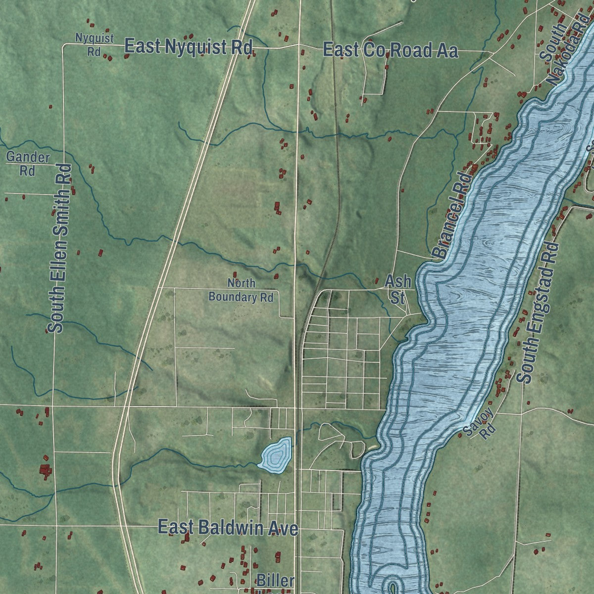 Close-up of the map of the Town of Solon Springs, Wisconsin print showing street and building detail