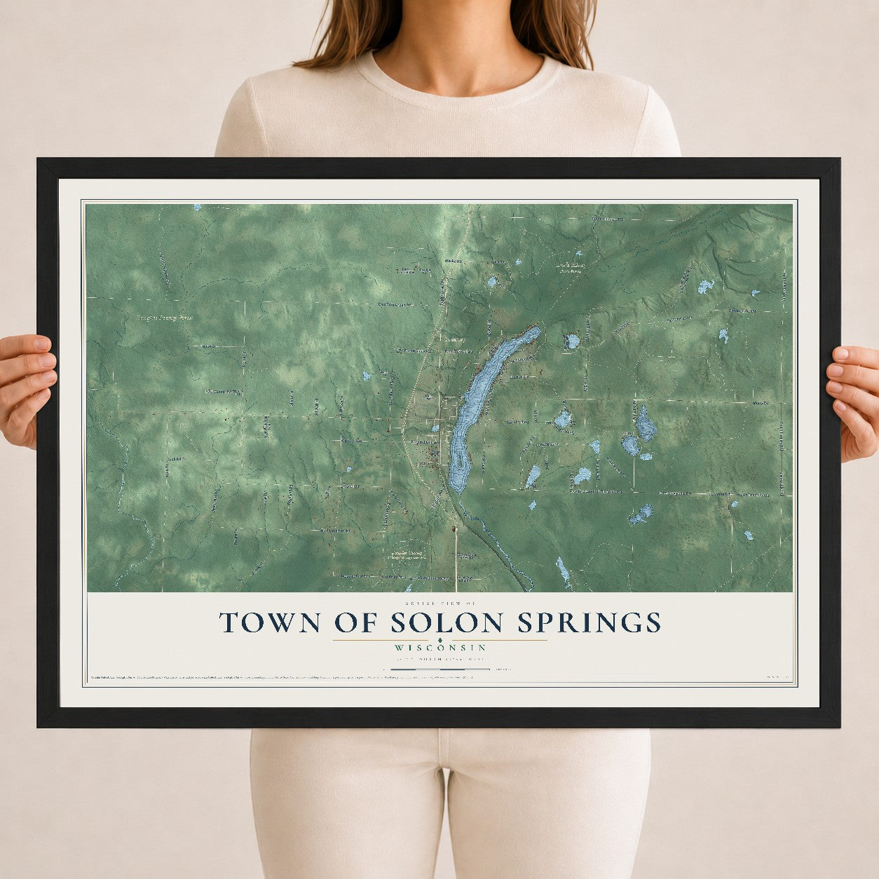 Map of the Town of Solon Springs, Wisconsin, 18 x 24 inch print in a black wood frame