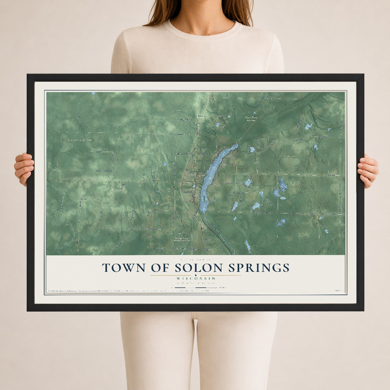 Map of the Town of Solon Springs, Wisconsin, 24 x 36 inch print in a black wood frame
