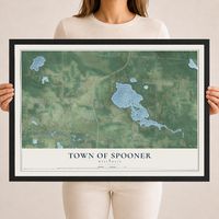 Map of the Town of Spooner, Wisconsin, 18 x 24 inch print in a black wood frame