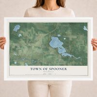 Map of the Town of Spooner, Wisconsin, 18 x 24 inch print in a white wood frame