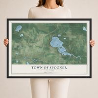 Map of the Town of Spooner, Wisconsin, 24 x 36 inch print in a black wood frame