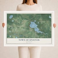 Map of the Town of Spooner, Wisconsin, 24 x 36 inch print in a white wood frame
