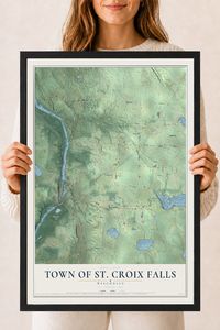 Map of the Town of St. Croix Falls, Wisconsin, 18 x 24 inch print in a black wood frame