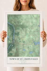 Map of the Town of St. Croix Falls, Wisconsin, 18 x 24 inch print in a white wood frame