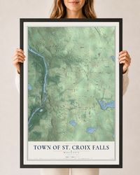 Map of the Town of St. Croix Falls, Wisconsin, 24 x 36 inch print in a black wood frame