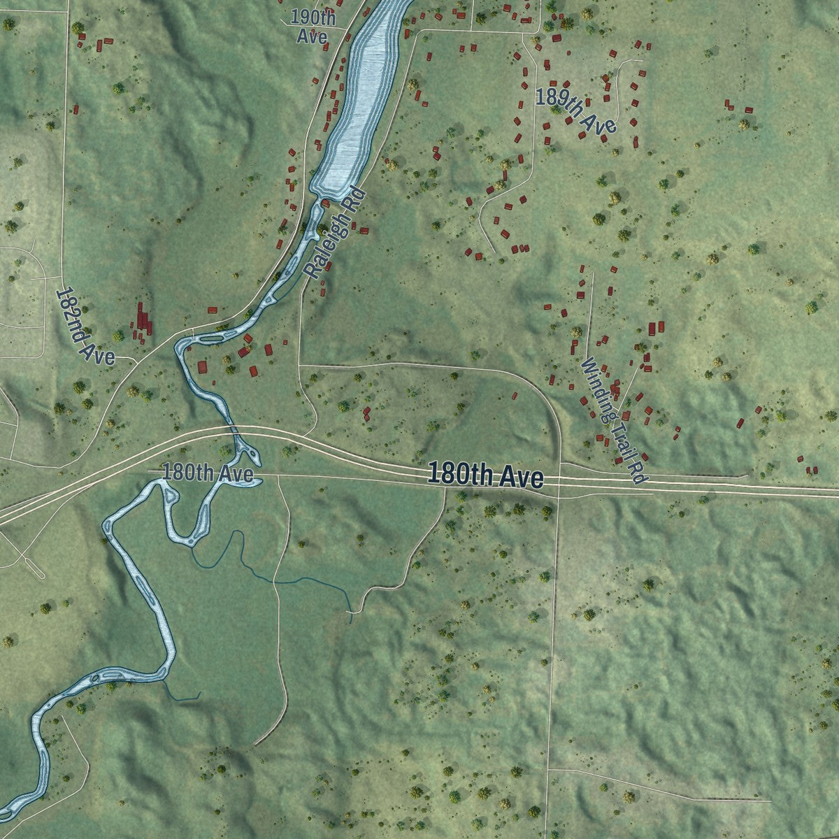 Close-up of the map of the Town of Star Prairie, Wisconsin print showing street and building detail