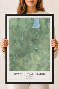 Map of the Town of Star Prairie, Wisconsin, 18 x 24 inch print in a black wood frame