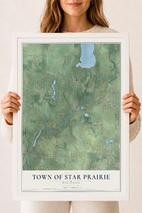 Map of the Town of Star Prairie, Wisconsin, 18 x 24 inch print in a white wood frame