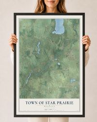 Map of the Town of Star Prairie, Wisconsin, 24 x 36 inch print in a black wood frame