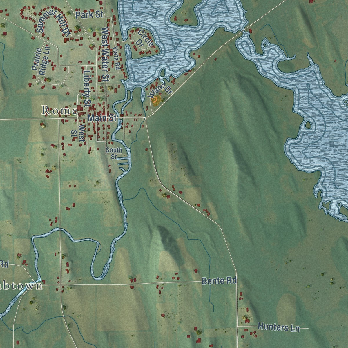 Close-up of the map of the Town of Sullivan, Wisconsin print showing street and building detail