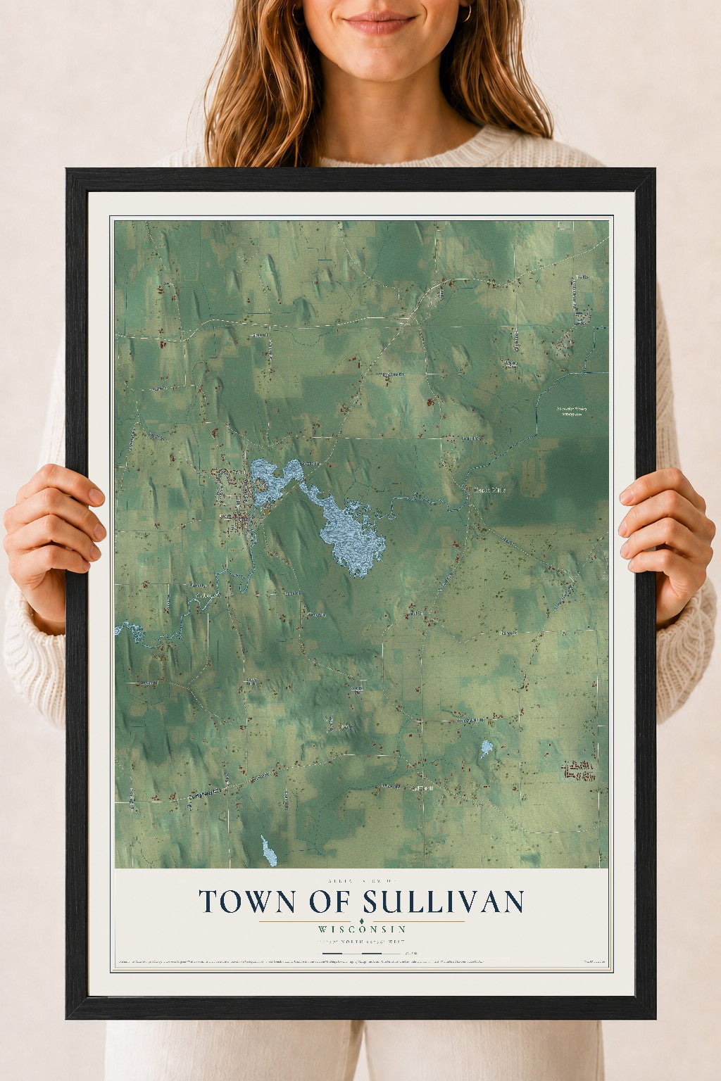 Map of the Town of Sullivan, Wisconsin, 18 x 24 inch print in a black wood frame