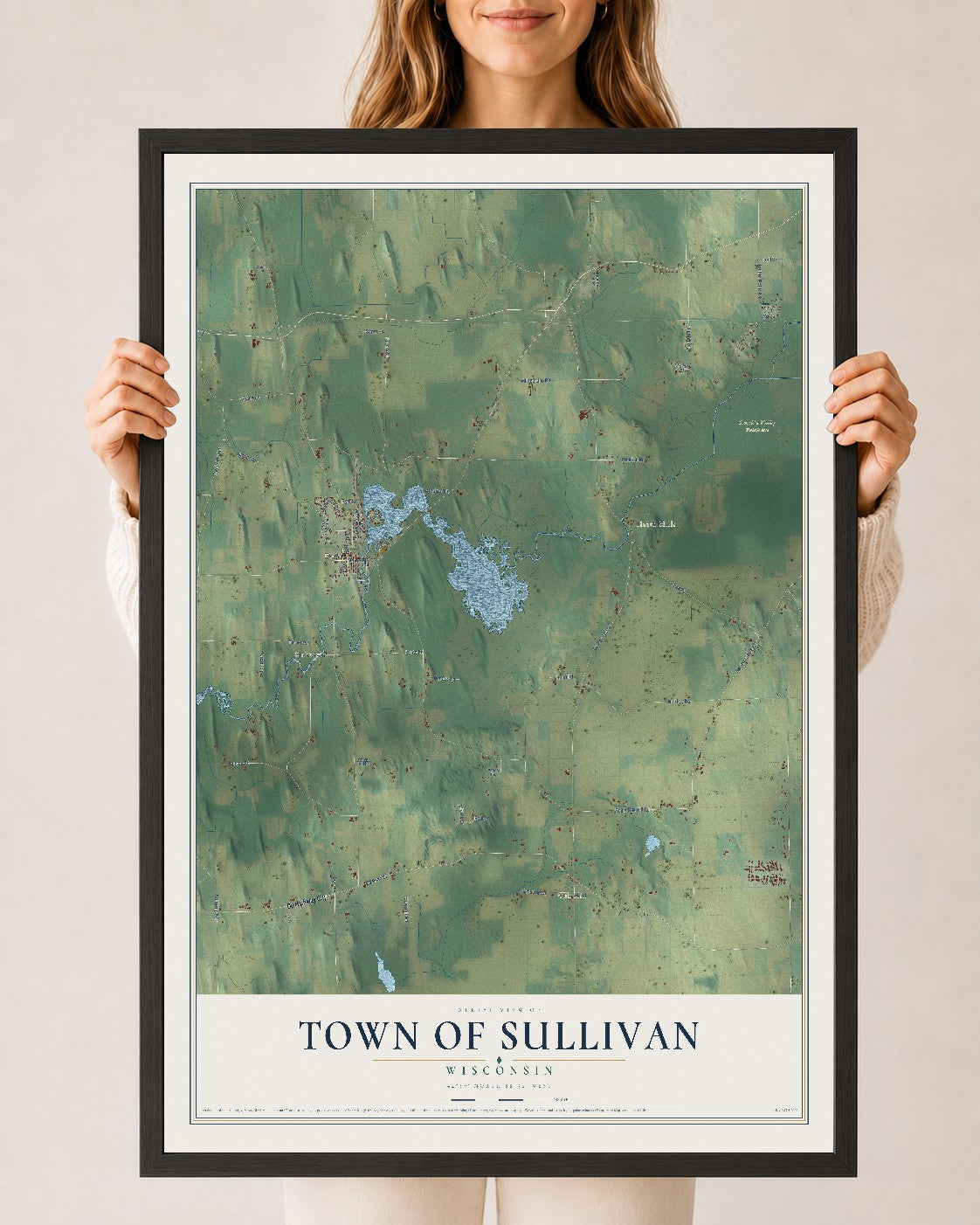 Map of the Town of Sullivan, Wisconsin, 24 x 36 inch print in a black wood frame