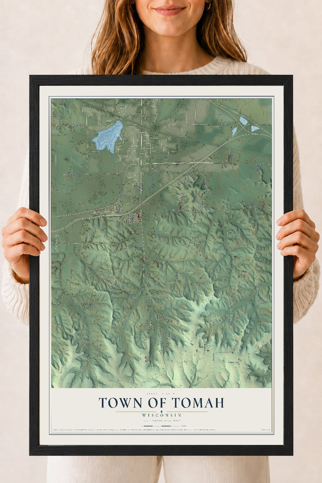 Map of the Town of Tomah, Wisconsin, 18 x 24 inch print in a black wood frame