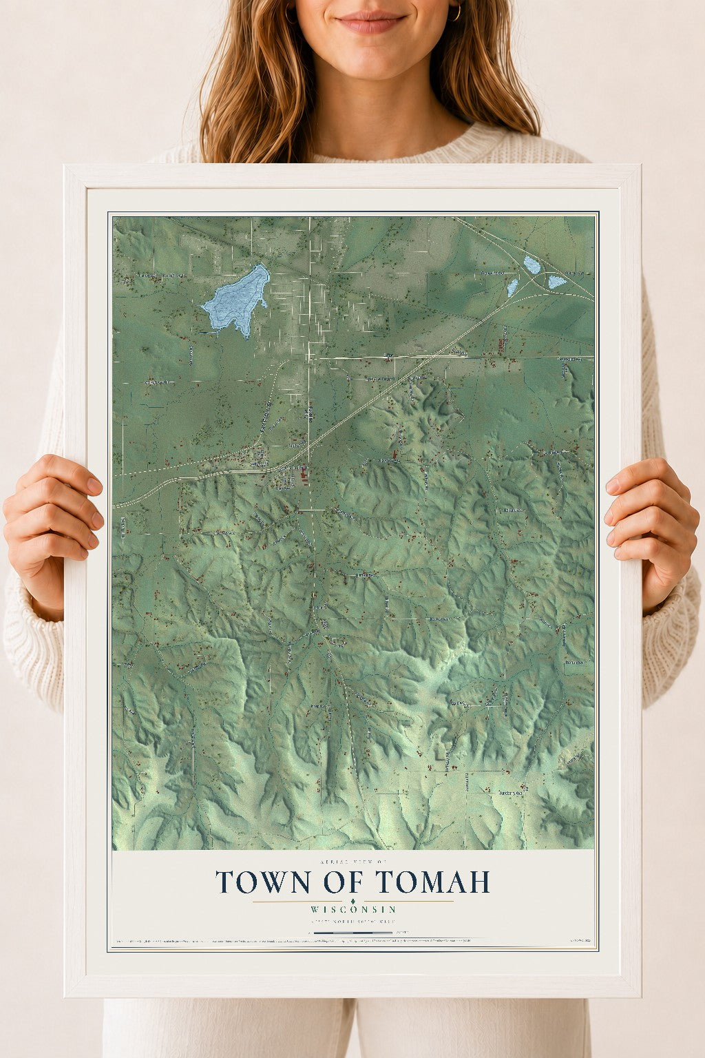 Map of the Town of Tomah, Wisconsin, 18 x 24 inch print in a white wood frame