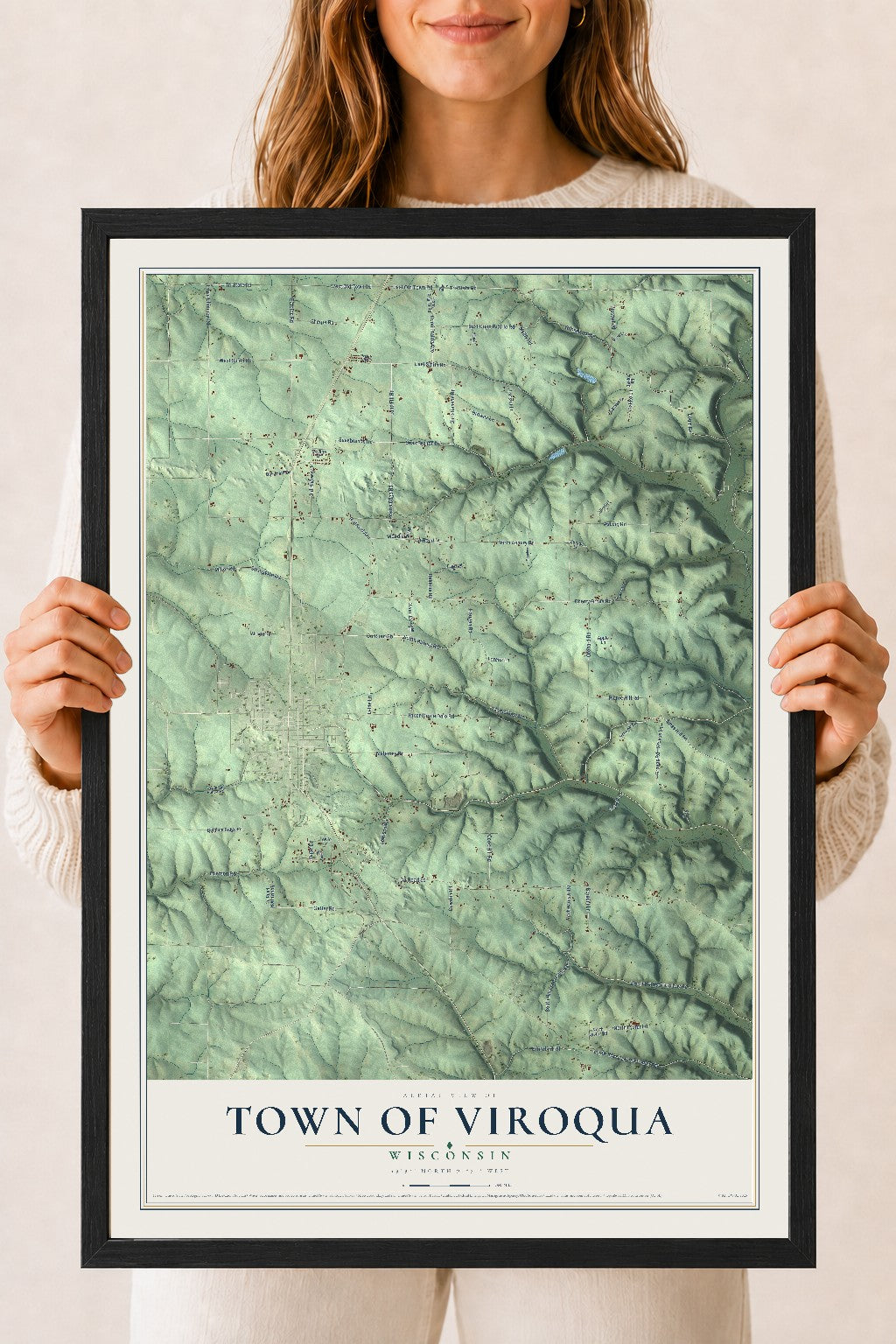 Map of the Town of Viroqua, Wisconsin, 18 x 24 inch print in a black wood frame