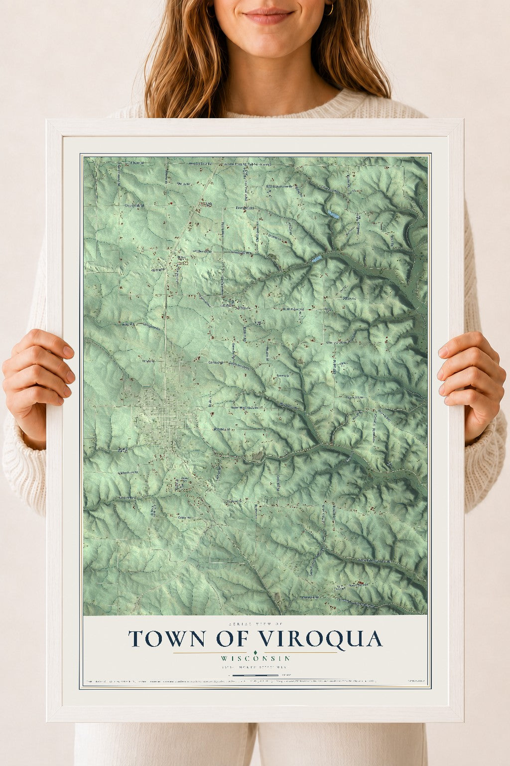 Map of the Town of Viroqua, Wisconsin, 18 x 24 inch print in a white wood frame