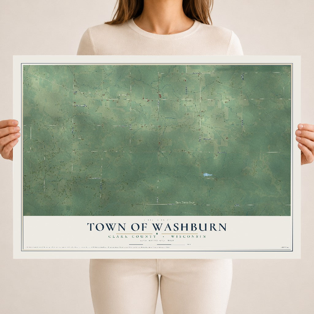 Map of the Town of Washburn, Clark County, Wisconsin, 18 x 24 inch unframed archival matte print