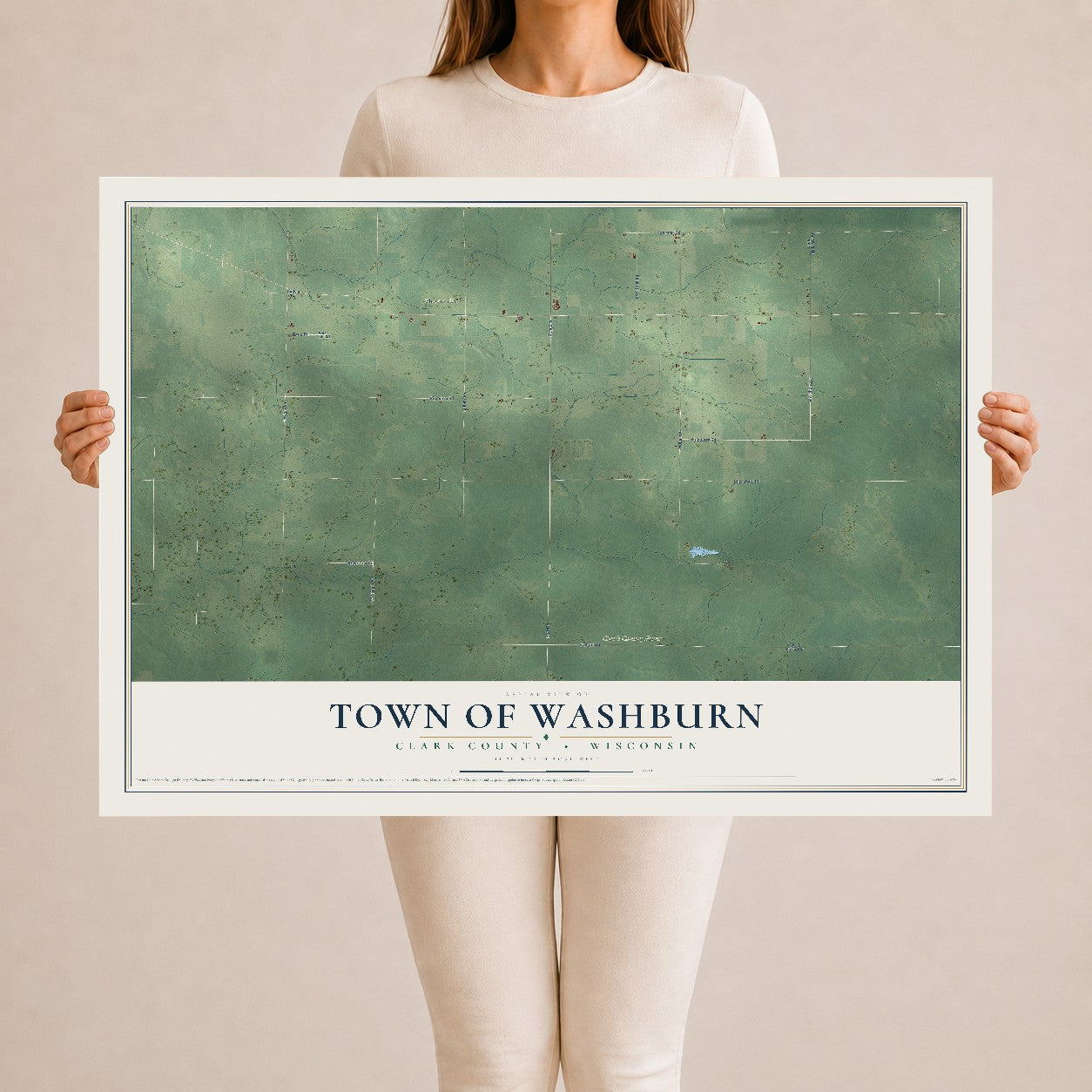 Map of the Town of Washburn, Clark County, Wisconsin, 24 x 36 inch unframed archival matte print