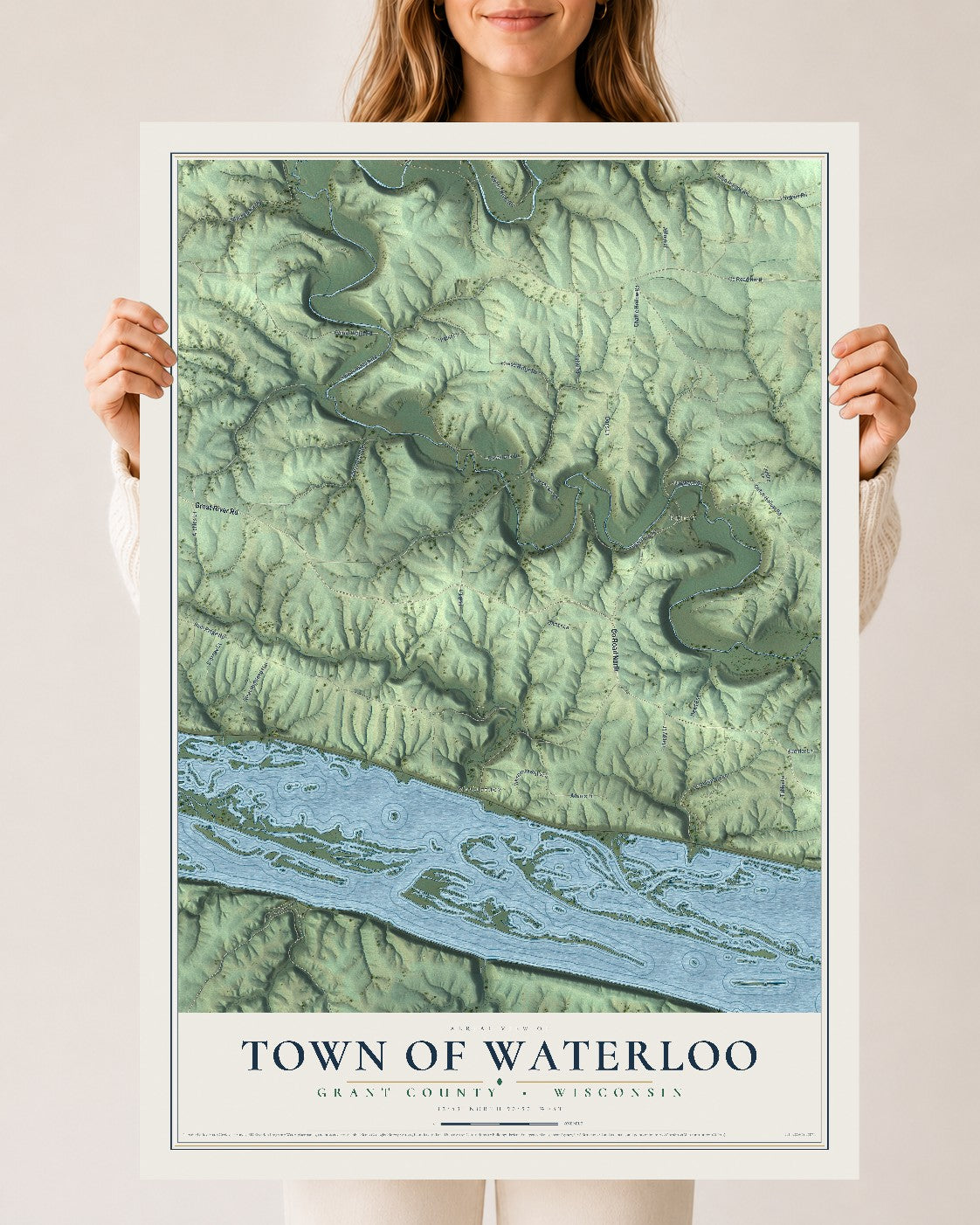 Map of the Town of Waterloo, Grant County, Wisconsin, 24 x 36 inch unframed archival matte print