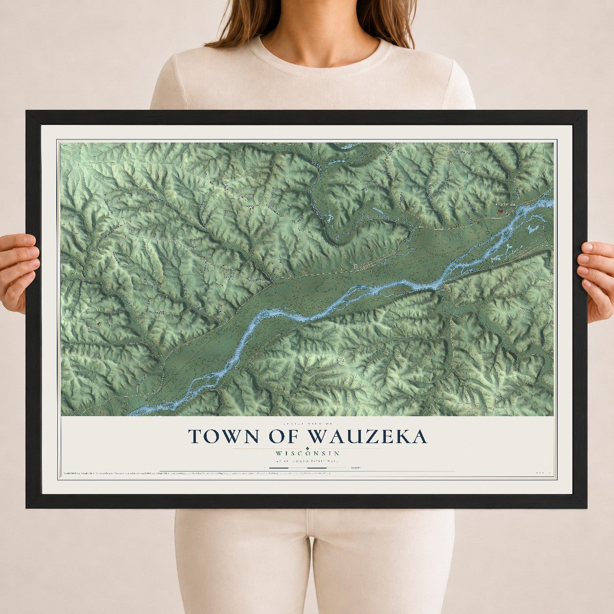 Map of the Town of Wauzeka, Wisconsin, 18 x 24 inch print in a black wood frame