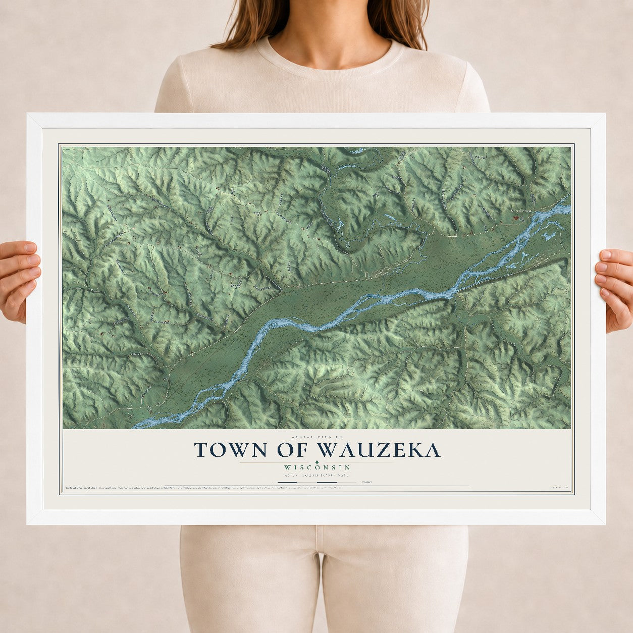 Map of the Town of Wauzeka, Wisconsin, 18 x 24 inch print in a white wood frame