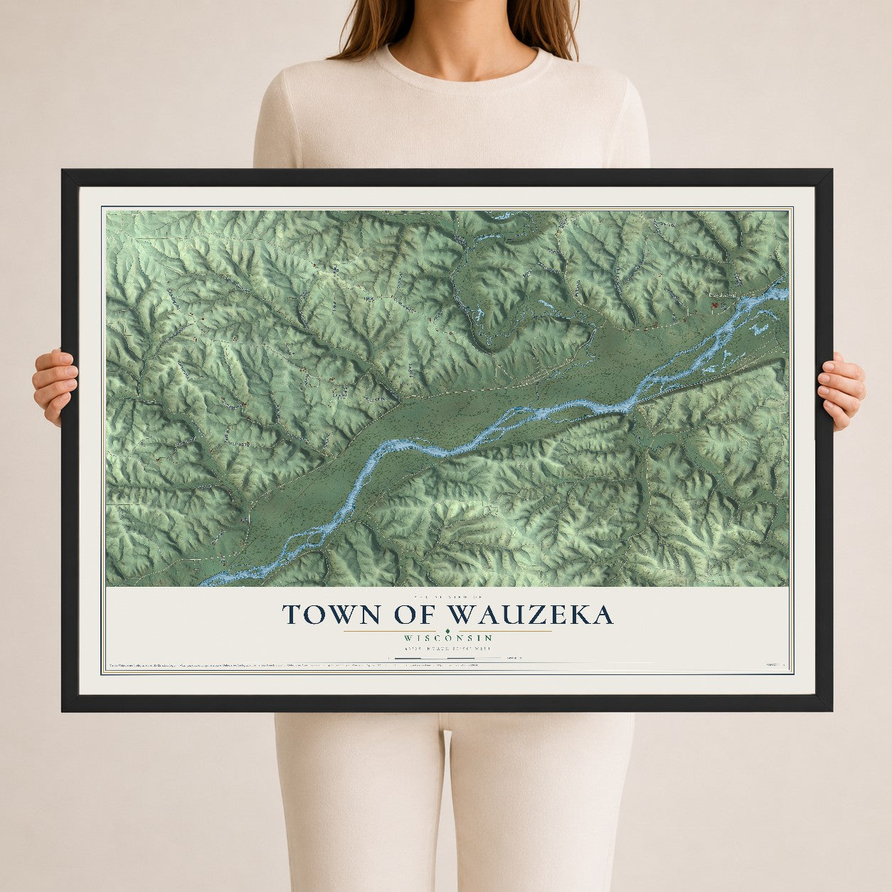 Map of the Town of Wauzeka, Wisconsin, 24 x 36 inch print in a black wood frame