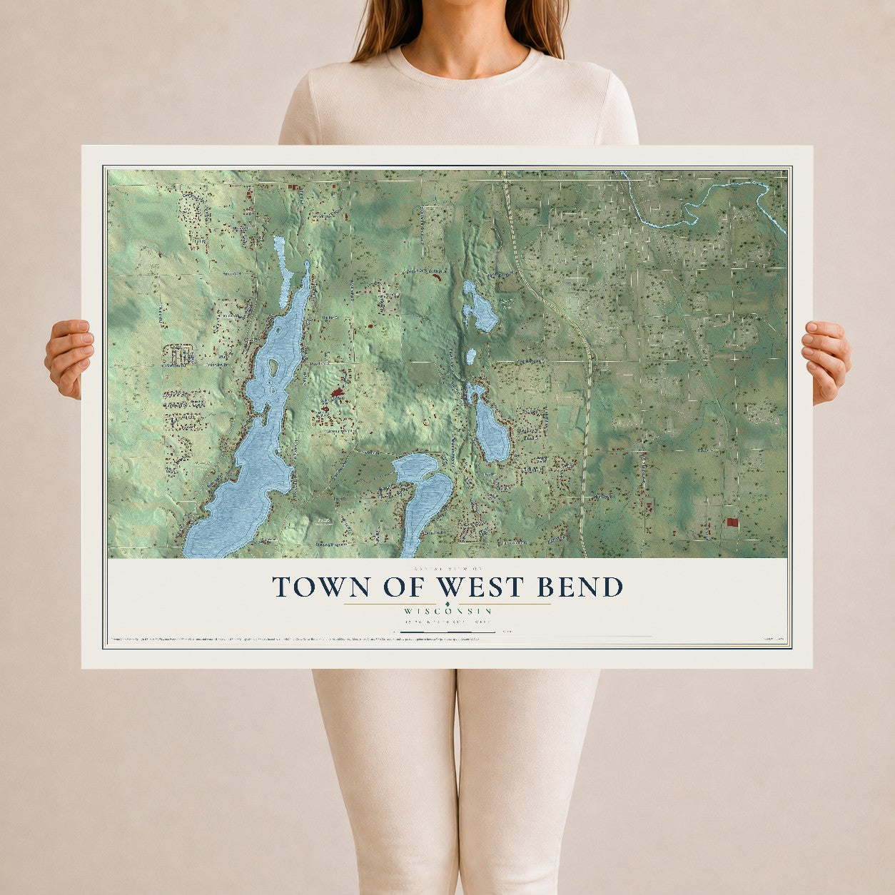 Map of the Town of West Bend, Wisconsin, 24 x 36 inch unframed archival matte print